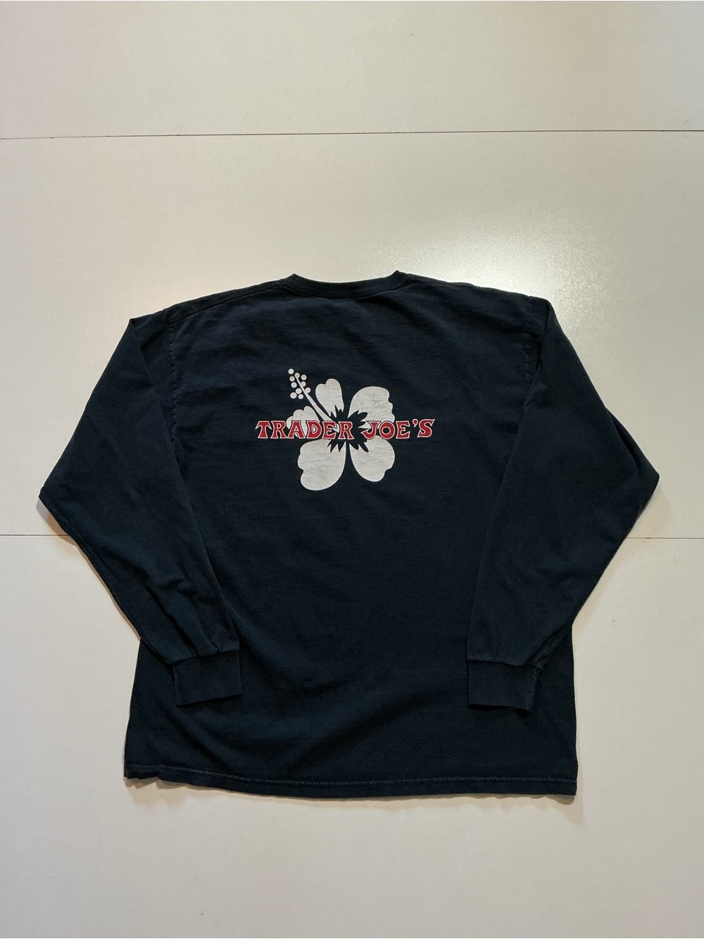 Trader Joe's Grocery Store Hibiscus Flower Black Graphic Employee L/S T-Shirt